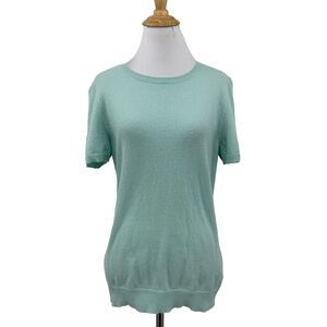 Alex Marie Sweater Womens XL Extra Large Mint Cashmere Ribbed Knit Short Sleeve
